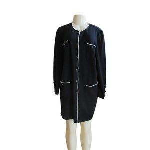 Stizzoli Long 100 Percent Lana Wool Black & White Cardigan, XL Made in Italy